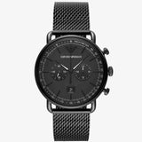 Emporio Armani Aviator Chronograph Black Dial Black Mesh Bracelet Watch For Men - AR11264