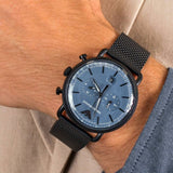 Emporio Armani Aviator Chronograph Blue Dial Black Mesh Bracelet Watch For Men - AR11201
