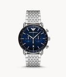 Emporio Armani Aviator Chronograph Blue Dial Silver Steel Strap Watch For Men - AR11238