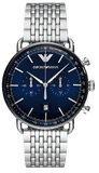 Emporio Armani Aviator Chronograph Blue Dial Silver Steel Strap Watch For Men - AR11238