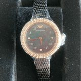 Emporio Armani Aviator Crystals Mother of Pearl Black Dial Black Silicon Strap Watch For Women - AR11373