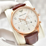Emporio Armani Beta Chronograph White Dial Brown Leather Strap Watch For Men - AR1916