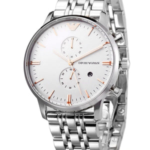 Emporio Armani Chonograph SIlver Dial Silver Steel Strap Watch For Men - AR1933