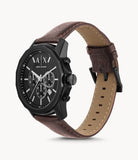 Emporio Armani Chronograph Black Dial Brown Leather Strap Watch For Men - AR11078