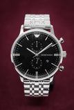Emporio Armani Chronograph Black Dial Silver Steel Strap Watch For Men - AR0389