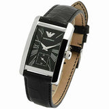 Emporio Armani Classic Black Dial Black Leather Strap Watch For Women - AR0144