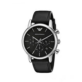 Emporio Armani Classic Chronograph Black Dial Black Leather Strap Watch For Men - AR1733