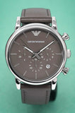 Emporio Armani Classic Chronograph Brown Dial Brown Leather Strap Watch For Men - AR1734