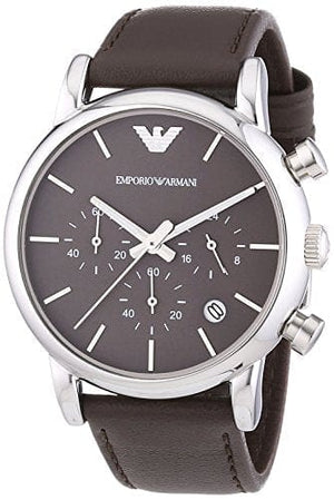 Emporio Armani Classic Chronograph Brown Dial Brown Leather Strap Watch For Men - AR1734