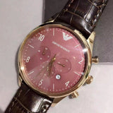 Emporio Armani Classic Chronograph Burgundy Dial Brown Leather Strap Watch For Men - AR1890