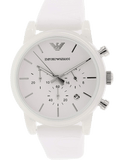 Emporio Armani Classic Chronograph White Dial White Rubber Strap Watch For Men - AR1054