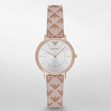 Emporio Armani Classic Kappa White Dial Brown Leather Strap Watch For Women - AR11009