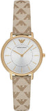 Emporio Armani Classic Kappa White Dial Brown Leather Strap Watch For Women - AR11009