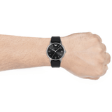 Emporio Armani Classic Quartz Black Dial Black Leather Strap Watch For Men - AR1692