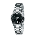 Emporio Armani Classic Quartz Black Dial Silver Steel Strap Watch For Women - AR2441