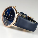 Emporio Armani Classic Quartz Blue Dial Blue Leather Strap Watch For Men  - AR2071