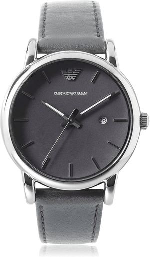 Emporio Armani Classic Quartz Grey Dial Grey Leather Strap Watch For Men - AR1730