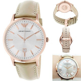 Emporio Armani Classic Quartz Silver Dial Beige Leather Strap Watch For Men - AR2464