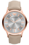 Emporio Armani Classic Quartz Silver Dial Beige Leather Strap Watch For Men - AR2464