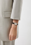 Emporio Armani Cleo Three-Hand Mother of Pearl Dial Black Leather Strap Watch For Women - AR11485