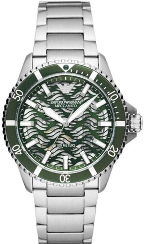 Emporio Armani Diver Automatic Green Dial Silver Steel Strap Watch For Men - AR60061