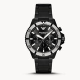 Emporio Armani Diver Chronograph Black Dial Black Steel Strap Watch For Men - AR80050