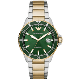 Emporio Armani Diver Chronograph Green Dial Two Tone Steel Strap Watch For Men - AR80063