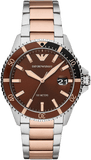 Emporio Armani Diver Quartz Brown Dial Two Tone Steel Strap Watch For Men - AR11340