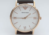 Emporio Armani Dress Quartz White Dial Brown Leather Strap Watch For Men - AR11011
