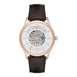 Emporio Armani Epoca White Skeletal Dial Black Leather Strap Watch For Men - AR2073