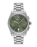 Emporio Armani Federico Chronograph Green Dial Silver Steel Strap Watch for Men - AR11640