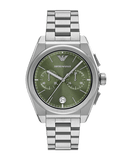 Emporio Armani Federico Chronograph Green Dial Silver Steel Strap Watch for Men - AR11640