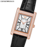 Emporio Armani Genni Silver Dial Black Leather Strap Watch for Women - AR11624