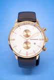 Emporio Armani Gianni Classic Chronograph White Dial Brown Leather Strap Watch For Men - AR0398
