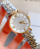 Emporio Armani Gianni T Bar Analog White Dial Two Tone Steel Strap Watch For Women - AR2076
