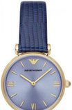 Emporio Armani Gianni T Bar Blue Dial Blue Leather Strap Watch For Women - AR1875