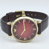 Emporio Armani Gianni T Bar Burgundy Dial Burgundy Leather Strap Watch For Women - AR1758