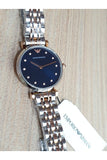Emporio Armani Gianni T Bar Crystal Blue Dial Two Tone Steel Strap Watch For Women - AR11092