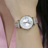 Emporio Armani Gianni T Bar Crystals Silver Dial Brown Leather Strap Watch For Women - AR11518