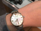 Emporio Armani Gianni T Bar Mother of Pearl Dial Silver Mesh Bracelet Watch For Women - AR2068