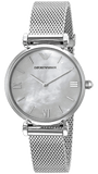 Emporio Armani Gianni T Bar Mother of Pearl Dial Silver Steel Strap Watch For Women - AR1955