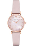 Emporio Armani Gianni T Bar Mother Of Pearl Pink Dial Pink Leather Strap Watch For Women - AR1958