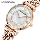 Emporio Armani Gianni T Bar Mother of Pearl Rose Gold Stainless Steel Strap Watch For Women - AR1909