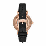 Emporio Armani Gianni T Bar Mother of Pearl White Dial Black Leather Strap Watch For Women - AR60047