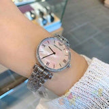 Emporio Armani Gianni T Bar Pink Mother of Pearl Dial Silver Steel Strap Watch For Women - AR1779