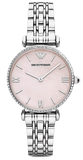 Emporio Armani Gianni T Bar Pink Mother of Pearl Dial Silver Steel Strap Watch For Women - AR1779