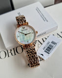 Emporio Armani Gianni T Bar Quartz Mother of Pearl Dial Rose Gold Steel Strap Watch For Women - AR11385