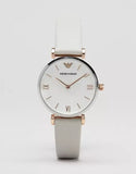 Emporio Armani Gianni T Bar Quartz Mother of Pearl Dial White Leather Strap Watch For Women - AR1965