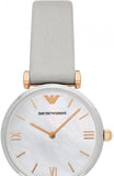 Emporio Armani Gianni T Bar Quartz Mother of Pearl Dial White Leather Strap Watch For Women - AR1965