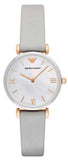 Emporio Armani Gianni T Bar Quartz Mother of Pearl Dial White Leather Strap Watch For Women - AR1965